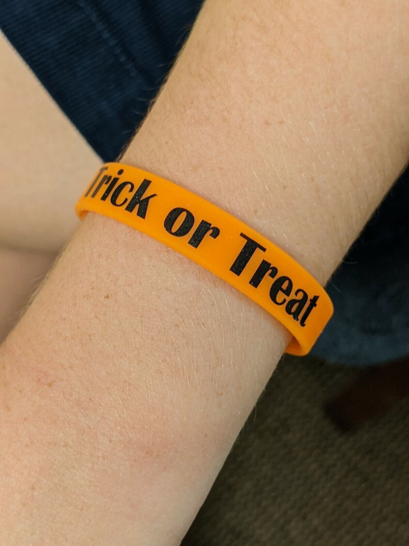 Load image into Gallery viewer, (5 Pack) Trick or Treat Orange Black Kids Silicone Rubber Wristband Bracelet by EWS | Extreme Wrestling Shirts