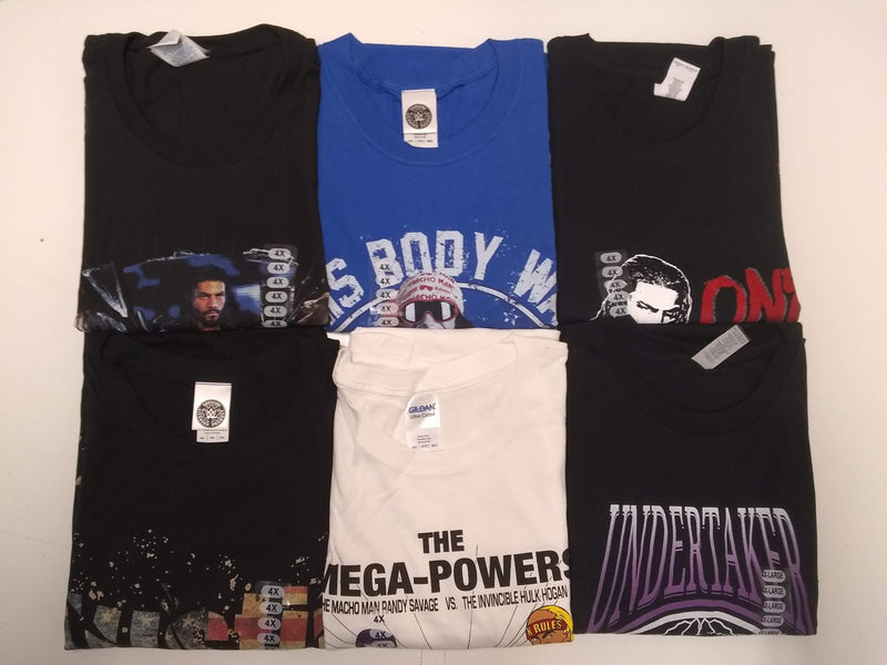 Load image into Gallery viewer, 6 Men Size 4XL WWE T-shirts | Cena Orton Undertaker The Rock Lot 1 4XL by EWS | Extreme Wrestling Shirts