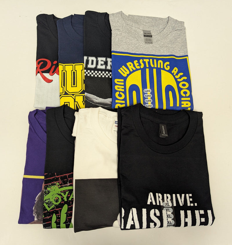 Load image into Gallery viewer, 8 Men Size X-Large WWE T-shirts | Cena Orton Undertaker The Rock Lot 1 by EWS | Extreme Wrestling Shirts