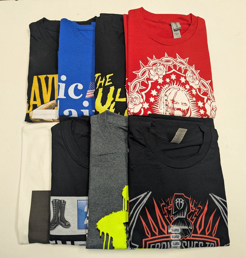 Load image into Gallery viewer, 8 Men Size X-Large WWE T-shirts | Cena Orton Undertaker The Rock Lot 1 by EWS | Extreme Wrestling Shirts