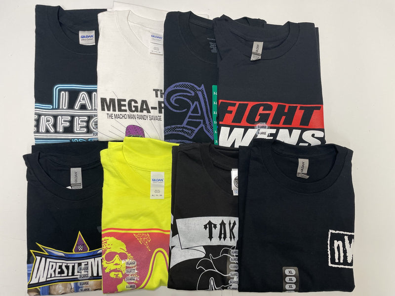 Load image into Gallery viewer, 8 Men Size X-Large WWE T-shirts | Cena Orton Undertaker The Rock Lot 1 by EWS | Extreme Wrestling Shirts