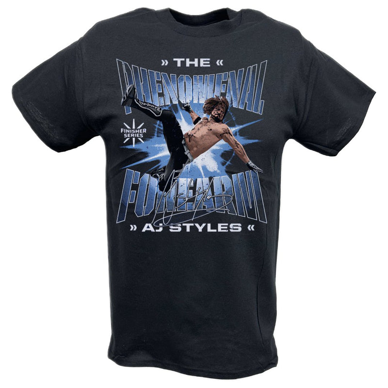 Load image into Gallery viewer, AJ Styles Flying Phenomenal Forearm Black T-shirt by EWS | Extreme Wrestling Shirts