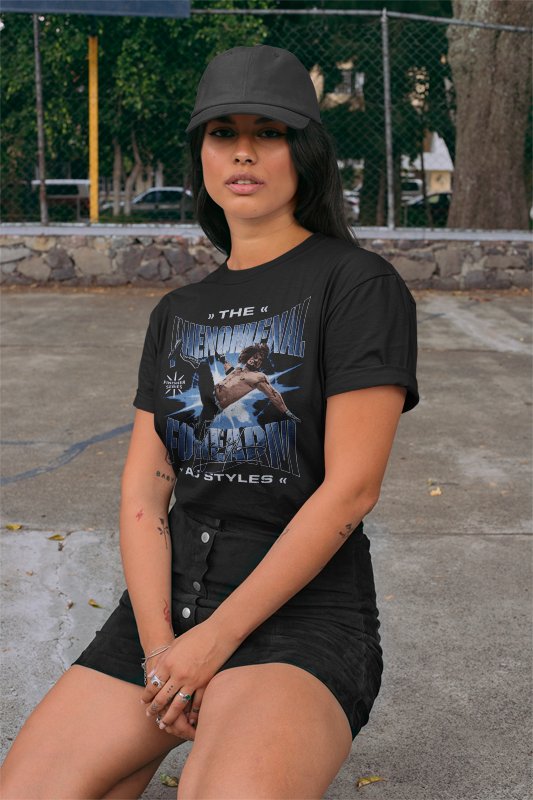 Load image into Gallery viewer, AJ Styles Flying Phenomenal Forearm Black T-shirt by EWS | Extreme Wrestling Shirts