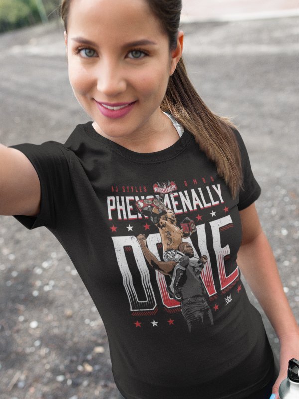 Load image into Gallery viewer, AJ Styles Omos Phenomenally Done Black T-shirt by EWS | Extreme Wrestling Shirts