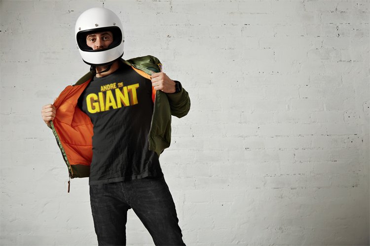 Load image into Gallery viewer, Andre The Giant Big Yellow Logo Black T-shirt by EWS | Extreme Wrestling Shirts