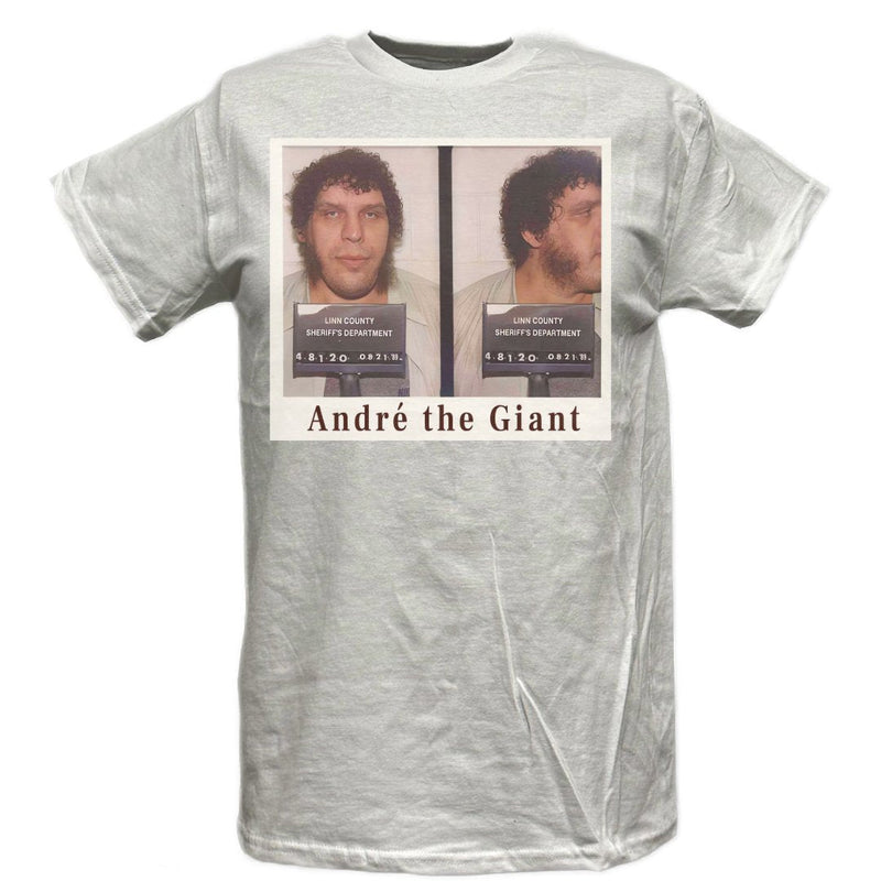 Load image into Gallery viewer, André the Giant Mug Shot Aug 21 1989 T-shirt by EWS | Extreme Wrestling Shirts