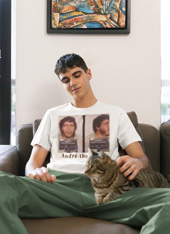 Load image into Gallery viewer, André the Giant Mug Shot Aug 21 1989 T-shirt by EWS | Extreme Wrestling Shirts