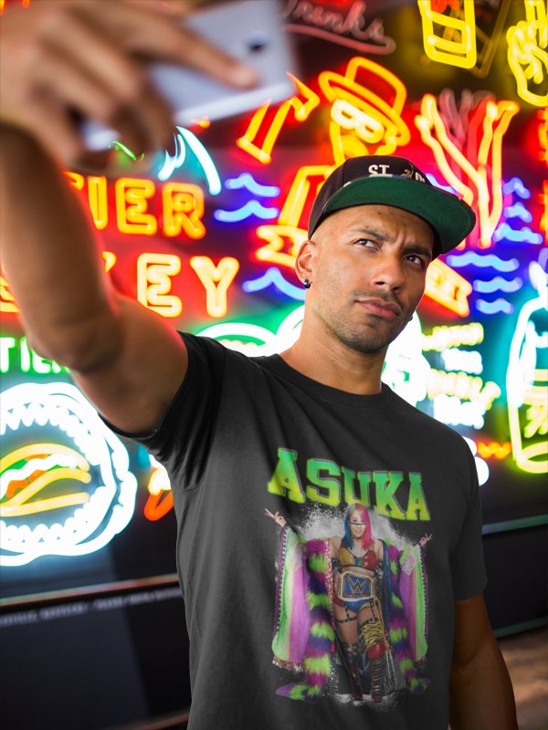 Load image into Gallery viewer, Asuka Multi Color Kimono Black T-shirt by EWS | Extreme Wrestling Shirts