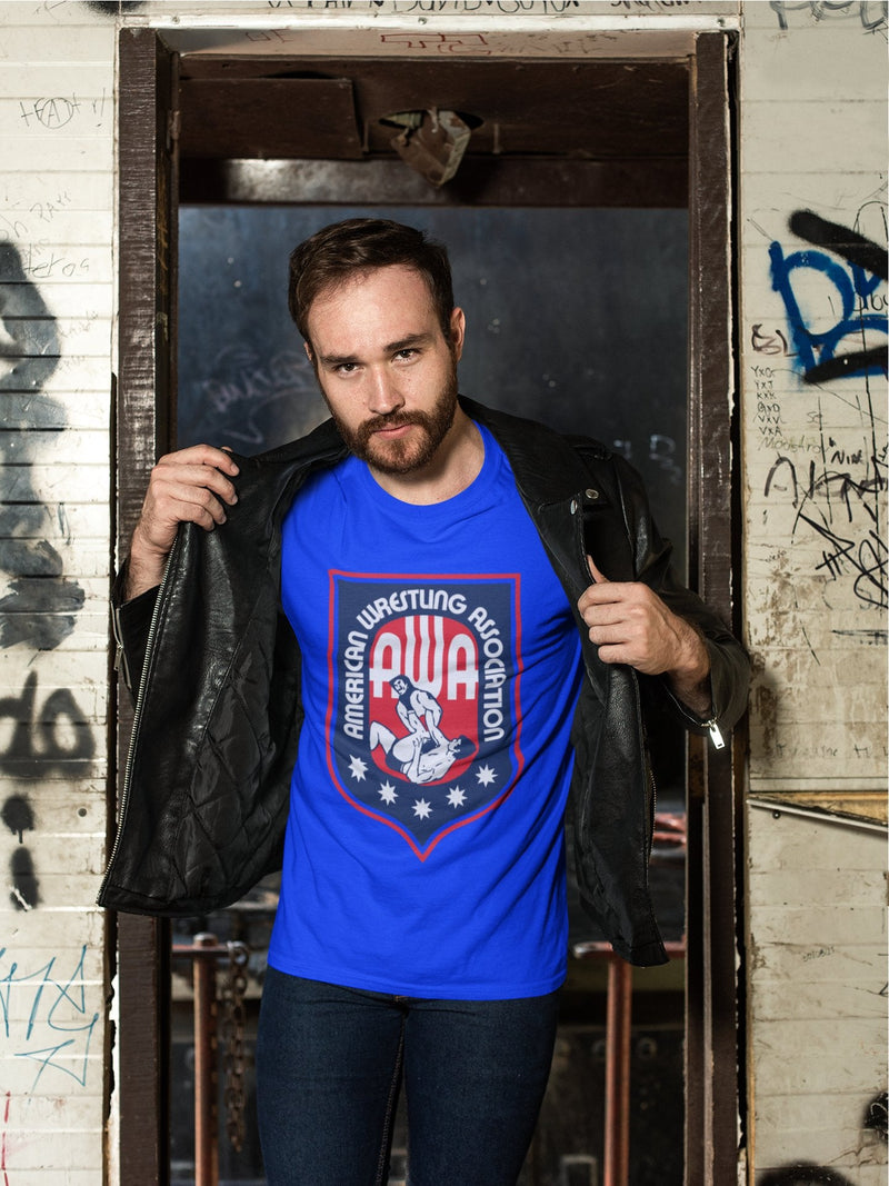 Load image into Gallery viewer, AWA Logo American Wrestling Alliance Blue T-shirt by WWE | Extreme Wrestling Shirts