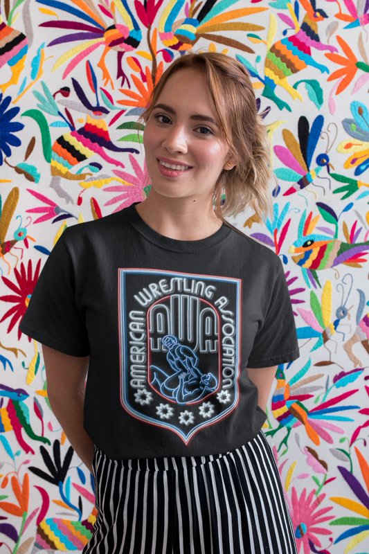 Load image into Gallery viewer, AWA Neon Logo American Wrestling Alliance T-shirt by EWS | Extreme Wrestling Shirts