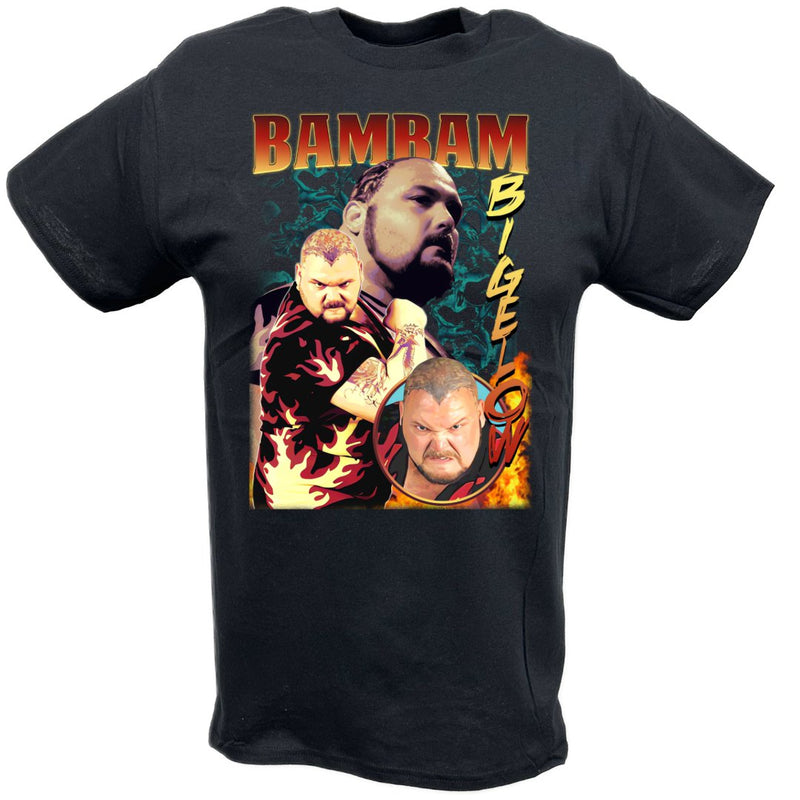 Load image into Gallery viewer, Bam Bam Bigelow Triple Pose Black T-shirt by EWS | Extreme Wrestling Shirts