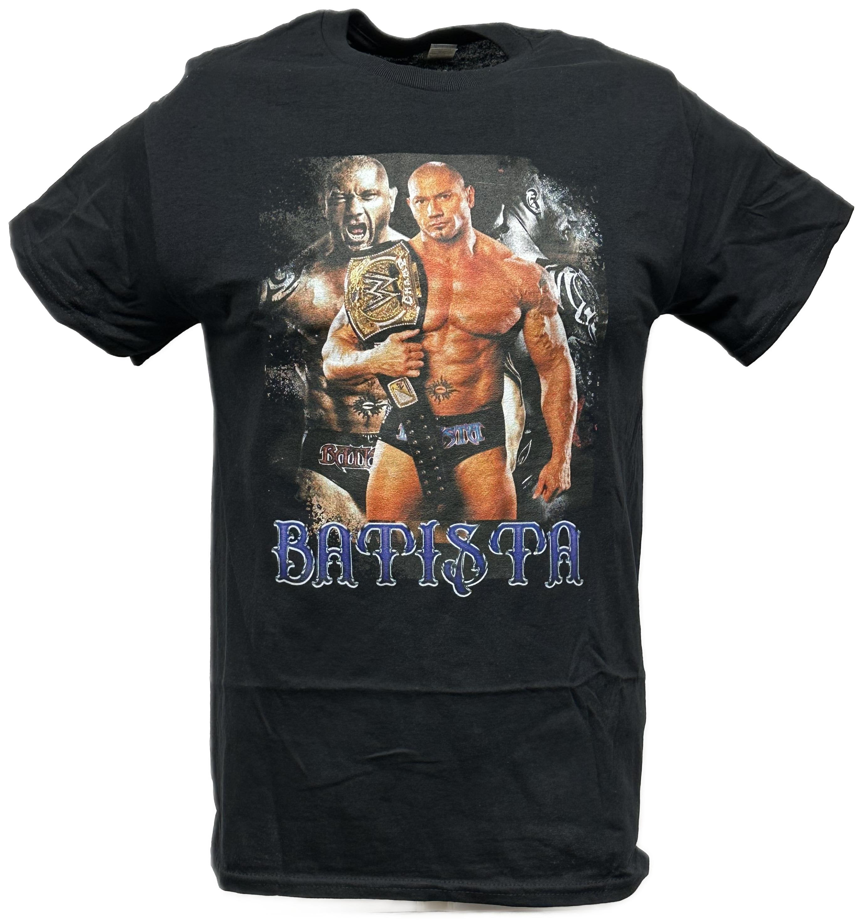 Batista Three Pose Mens Black T-shirt – Extreme Wrestling Shirts