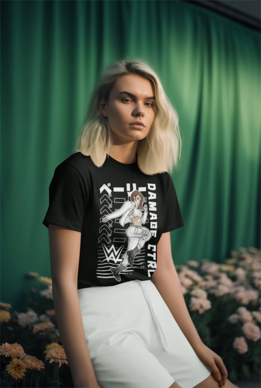 Load image into Gallery viewer, Bayley Damage Ctrl Flying Knee Black T-shirt by EWS | Extreme Wrestling Shirts