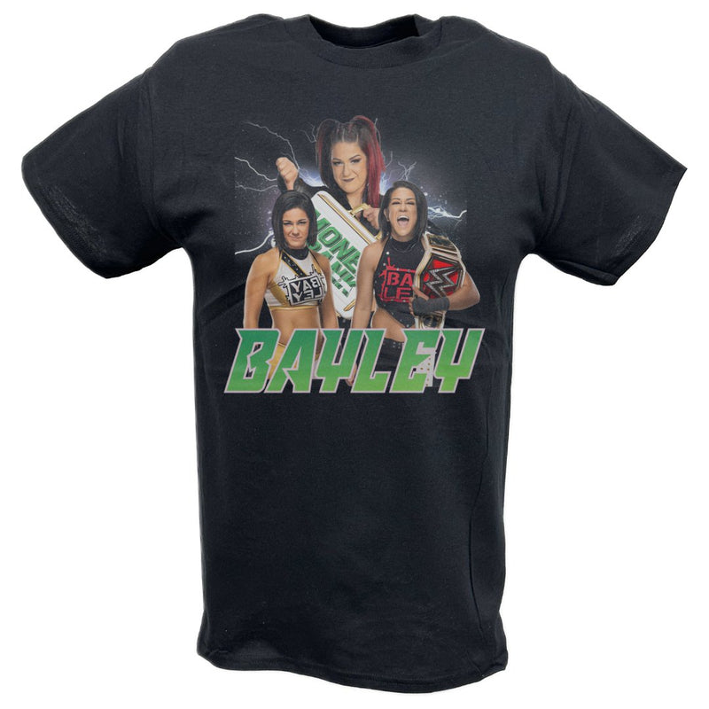 Load image into Gallery viewer, Bayley Money in The Bank Three Pose Black T-shirt by EWS | Extreme Wrestling Shirts