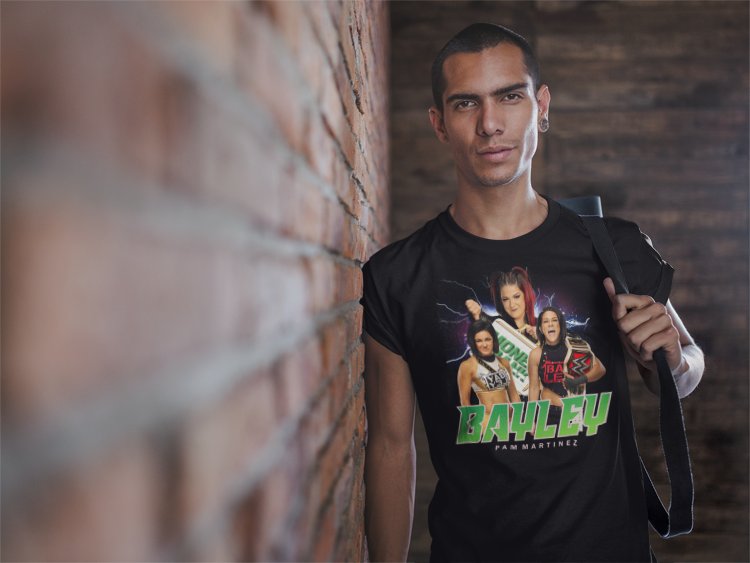 Load image into Gallery viewer, Bayley Money in The Bank Three Pose Black T-shirt by EWS | Extreme Wrestling Shirts