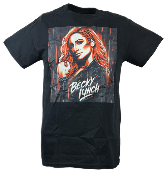 Becky Lynch Cartoon Portrait Black T-shirt by EWS | Extreme Wrestling Shirts