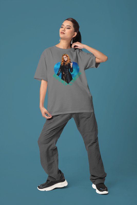Becky Lynch Rock On Heart Gray T-shirt by EWS | Extreme Wrestling Shirts