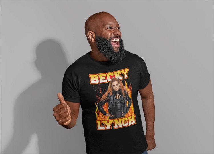 Load image into Gallery viewer, Becky Lynch Standing in Flames Black T-shirt by EWS | Extreme Wrestling Shirts