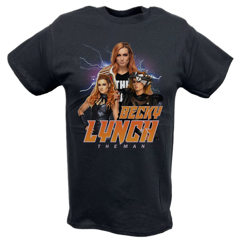 Load image into Gallery viewer, Becky Lynch Three Pose Black T-shirt by EWS | Extreme Wrestling Shirts