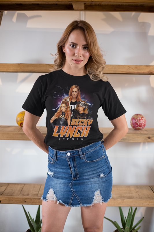 Becky Lynch Three Pose Black T-shirt by EWS | Extreme Wrestling Shirts