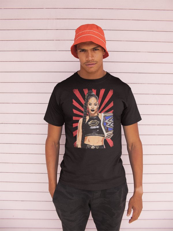 Load image into Gallery viewer, Bianca Belair Starburst Championsip Belt Black T-shirt by EWS | Extreme Wrestling Shirts