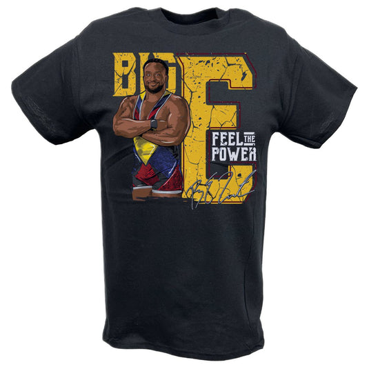 Big E Pose Animated Feel the Power Black T-shirt by EWS | Extreme Wrestling Shirts