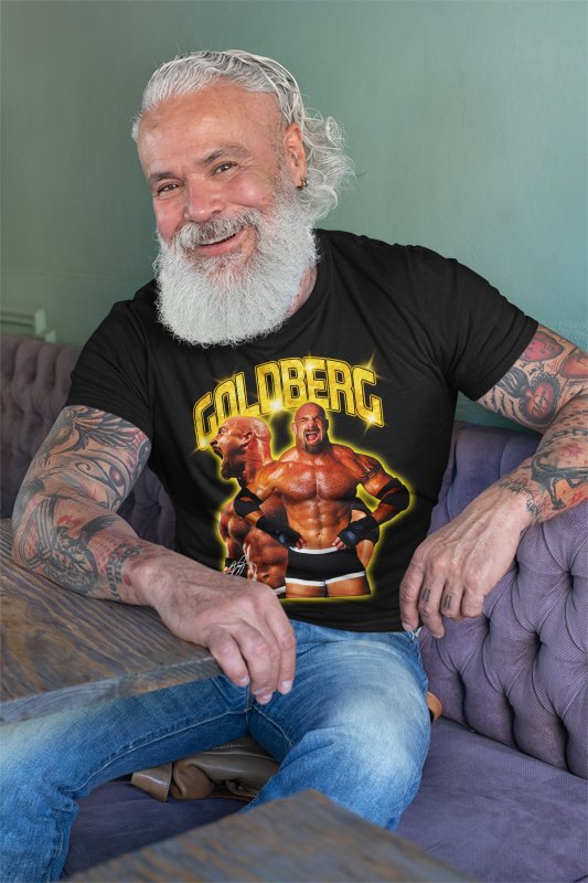 Load image into Gallery viewer, Bill Goldberg Double Pose Signature Mens Black T-shirt by WWE | Extreme Wrestling Shirts