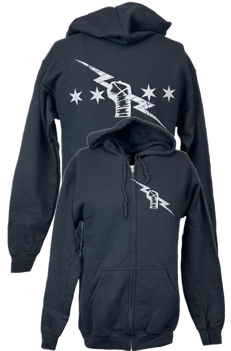 Load image into Gallery viewer, Black CM Punk Uprising Lightning Bolt Zipper Hoody by EWS | Extreme Wrestling Shirts
