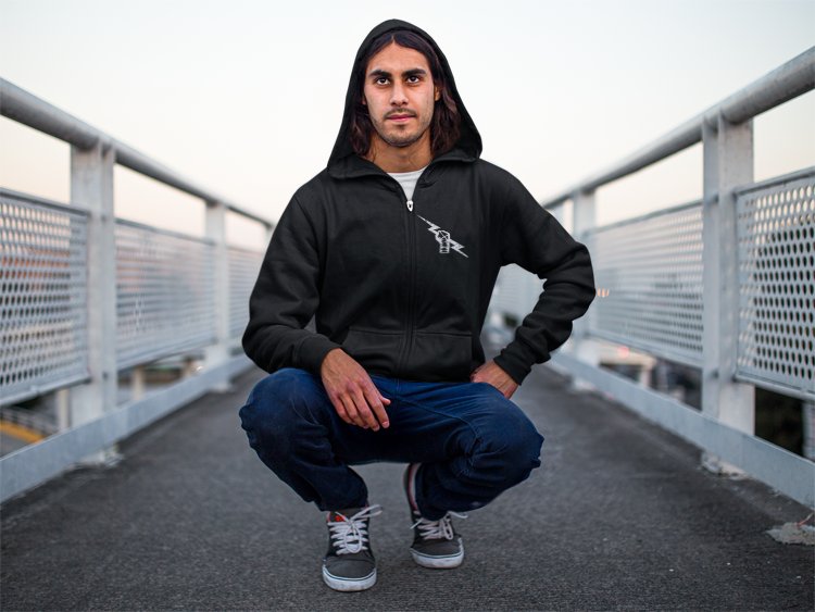 Load image into Gallery viewer, Black CM Punk Uprising Lightning Bolt Zipper Hoody by EWS | Extreme Wrestling Shirts