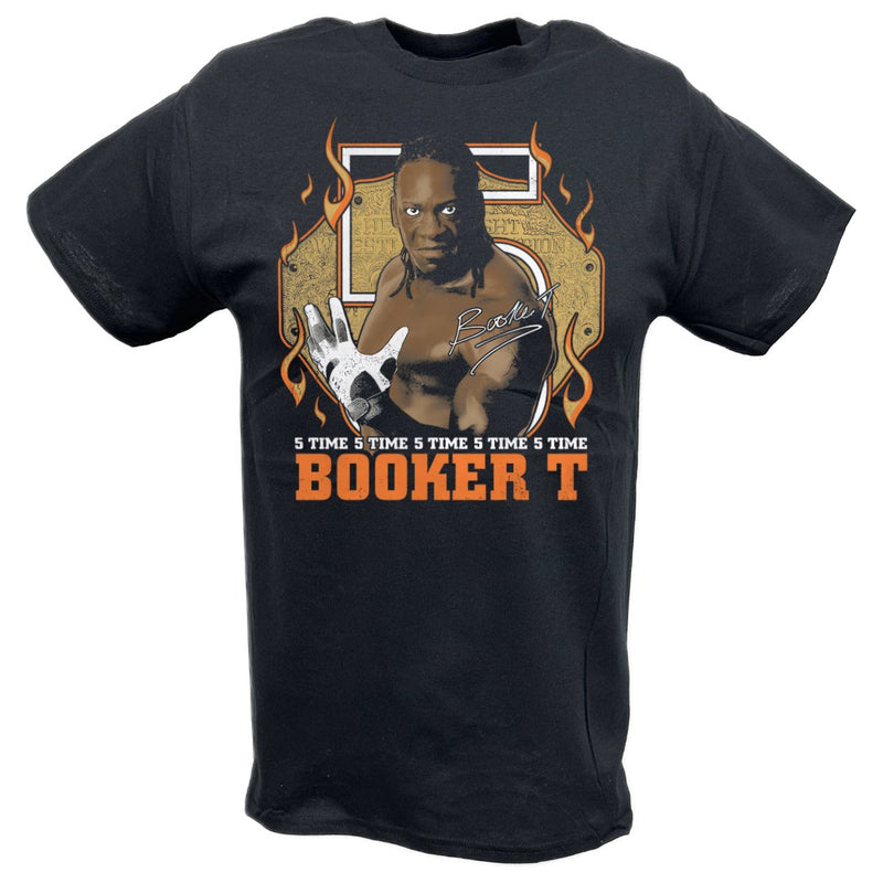 Load image into Gallery viewer, Booker T Signature 5 Time Black T-shirt by EWS | Extreme Wrestling Shirts