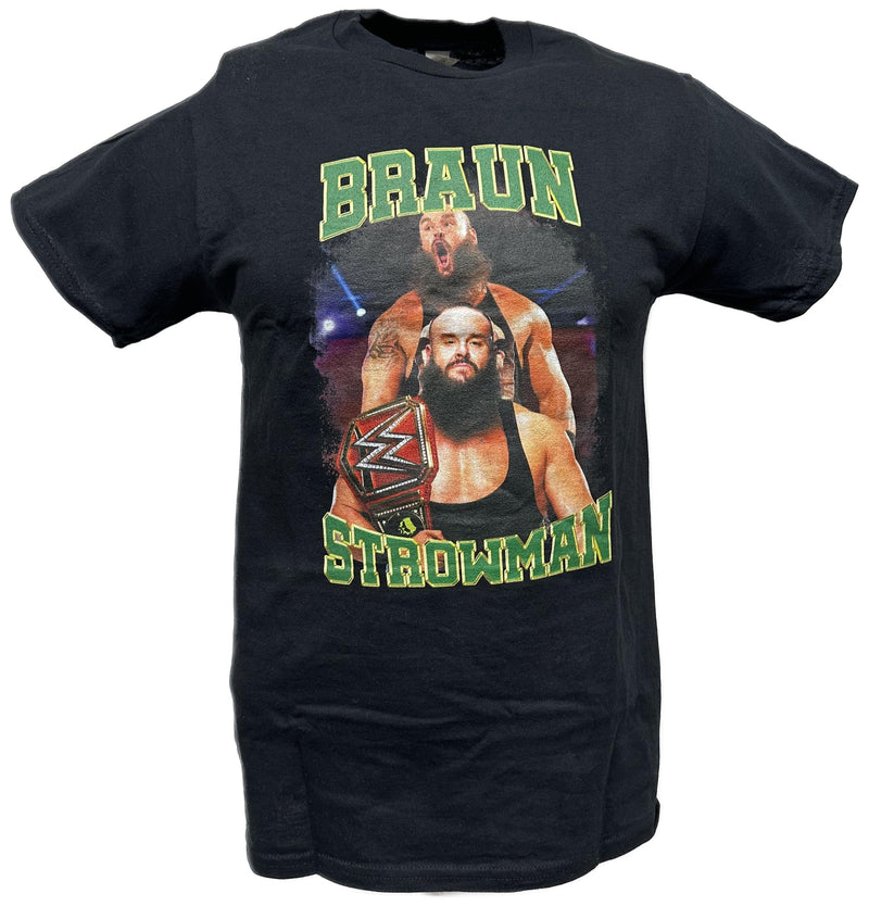Load image into Gallery viewer, Braun Strowman Championship Belt Double Pose Black T-shirt by WWE | Extreme Wrestling Shirts