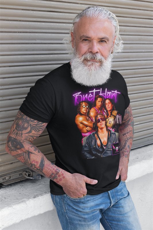 Load image into Gallery viewer, Bret Hitman Hart Neon Sign Mens Black T-shirt by WWE | Extreme Wrestling Shirts