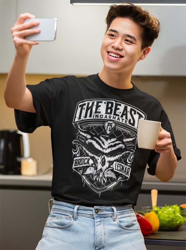 Load image into Gallery viewer, Brock Lesnar F5 Beast Incarnate White Logo T-shirt by EWS | Extreme Wrestling Shirts