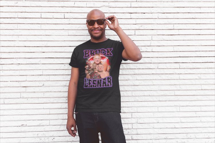 Load image into Gallery viewer, Brock Lesnar Purple Name Four Pose Mens Black T-shirt by WWE | Extreme Wrestling Shirts