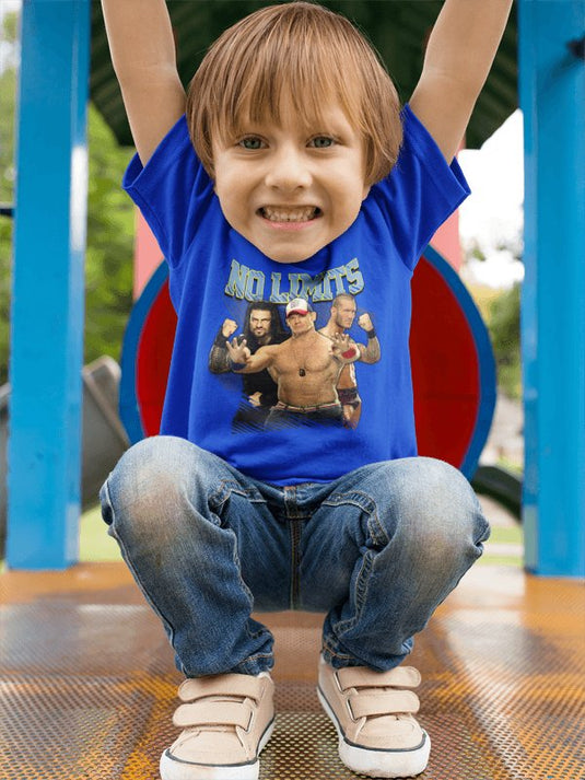 Cena Orton Reigns No Limits WWE Blue Kids Youth T-shirt by EWS | Extreme Wrestling Shirts