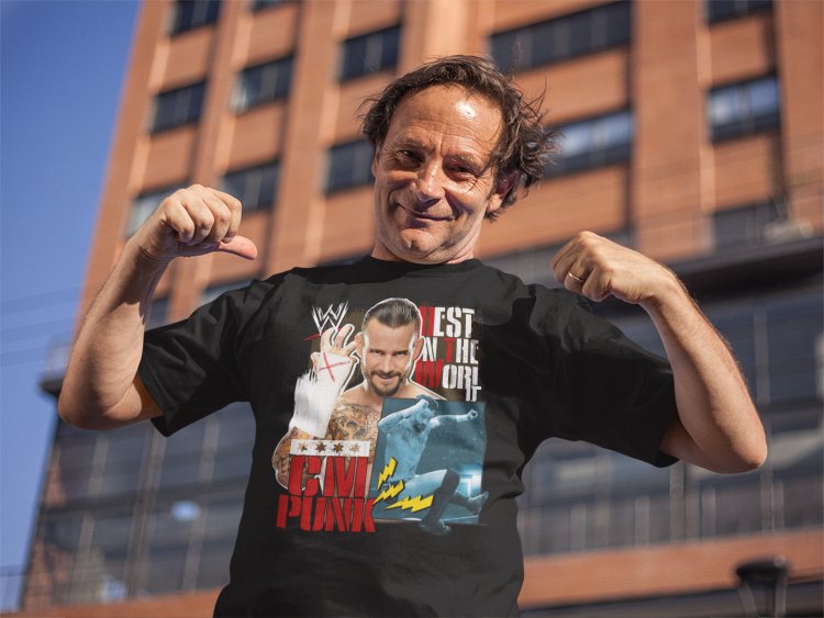 Load image into Gallery viewer, CM Punk Best In The World Flying Elbow Mens Black T-shirt by WWE | Extreme Wrestling Shirts