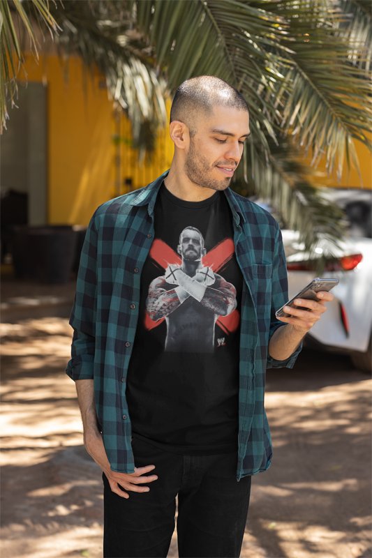 Load image into Gallery viewer, CM Punk Cross Fists Mens Black T-shirt by WWE | Extreme Wrestling Shirts