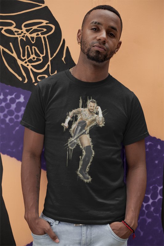 CM Punk Foot Stomp Black T-shirt by EWS | Extreme Wrestling Shirts