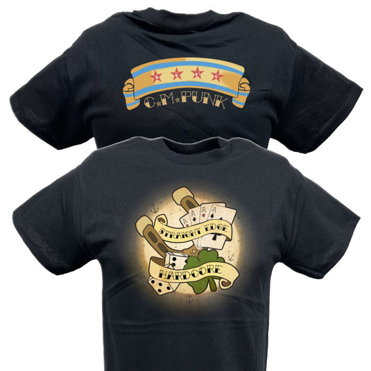 CM Punk Straight Edge Hardcore Luck Black T-shirt by EWS | Extreme Wrestling Shirts