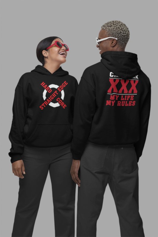 Load image into Gallery viewer, CM Punk Straight Edge Hardcore My Life Rules Black Pullover Hoody by EWS | Extreme Wrestling Shirts