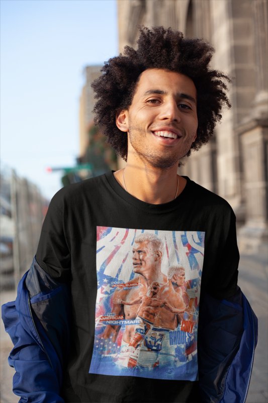 Load image into Gallery viewer, Cody Rhodes 2023 Royal Rumble Winner Poster Print Black T-shirt by EWS | Extreme Wrestling Shirts