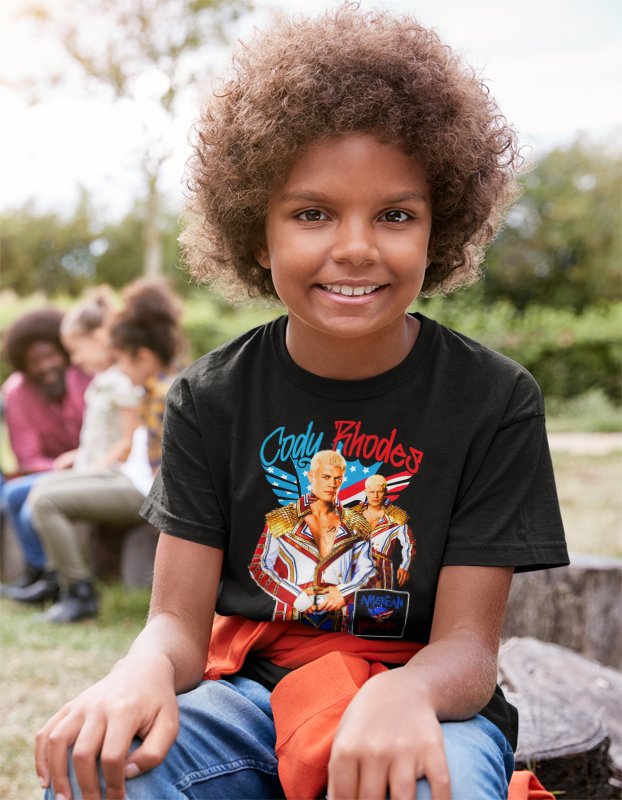 Load image into Gallery viewer, Cody Rhodes American Nightmare Kids Boys Black T-shirt by EWS | Extreme Wrestling Shirts