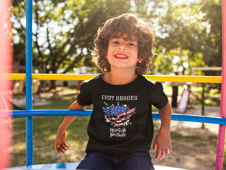 Load image into Gallery viewer, Cody Rhodes Big Bold American Nightmare Black Kids Boys Youth T-shirt by EWS | Extreme Wrestling Shirts