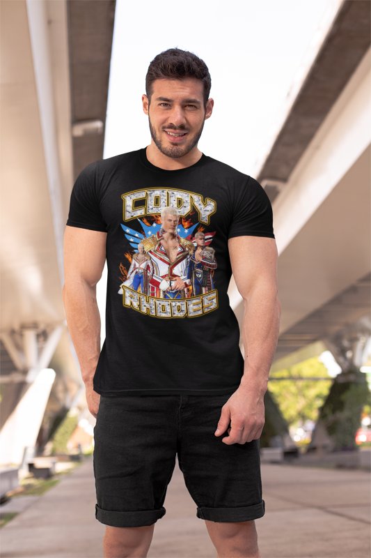 Load image into Gallery viewer, Cody Rhodes Three Pose Mens Black T-shirt by EWS | Extreme Wrestling Shirts