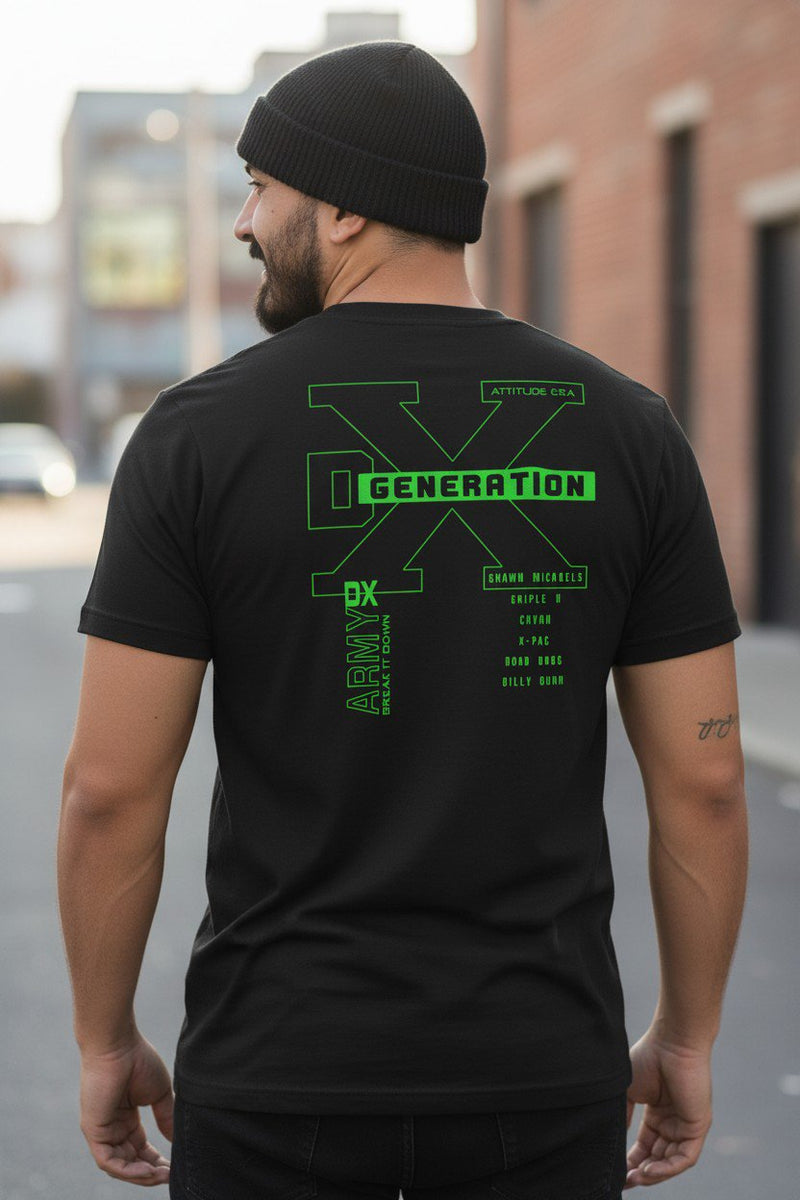 Load image into Gallery viewer, D-Generation X BIG X Green DX T-shirt-S by EWS | Extreme Wrestling Shirts