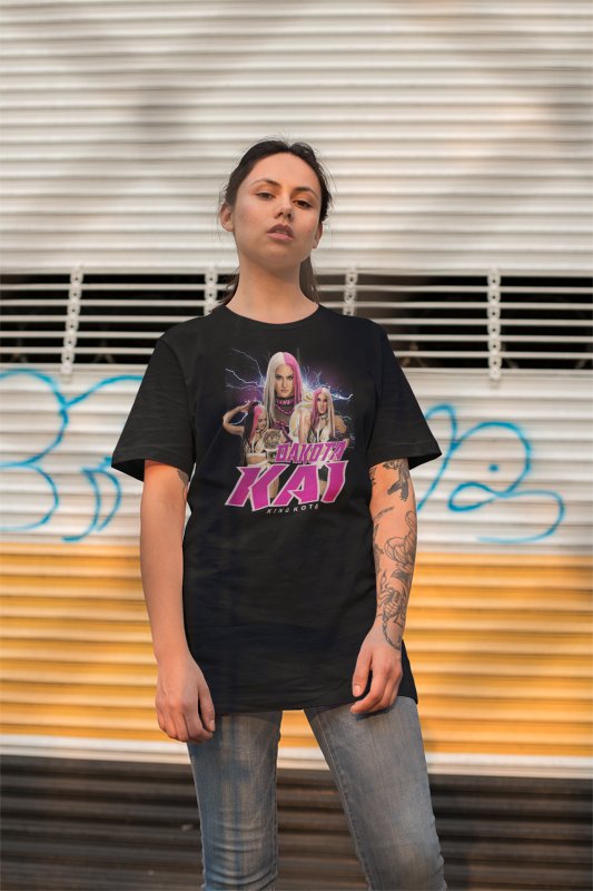 Load image into Gallery viewer, Dakota Kai Three Pose Black T-shirt by EWS | Extreme Wrestling Shirts