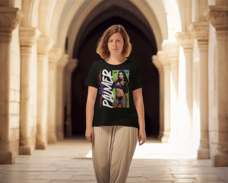 Load image into Gallery viewer, Dani Palmer Pose Black T-shirt by EWS | Extreme Wrestling Shirts