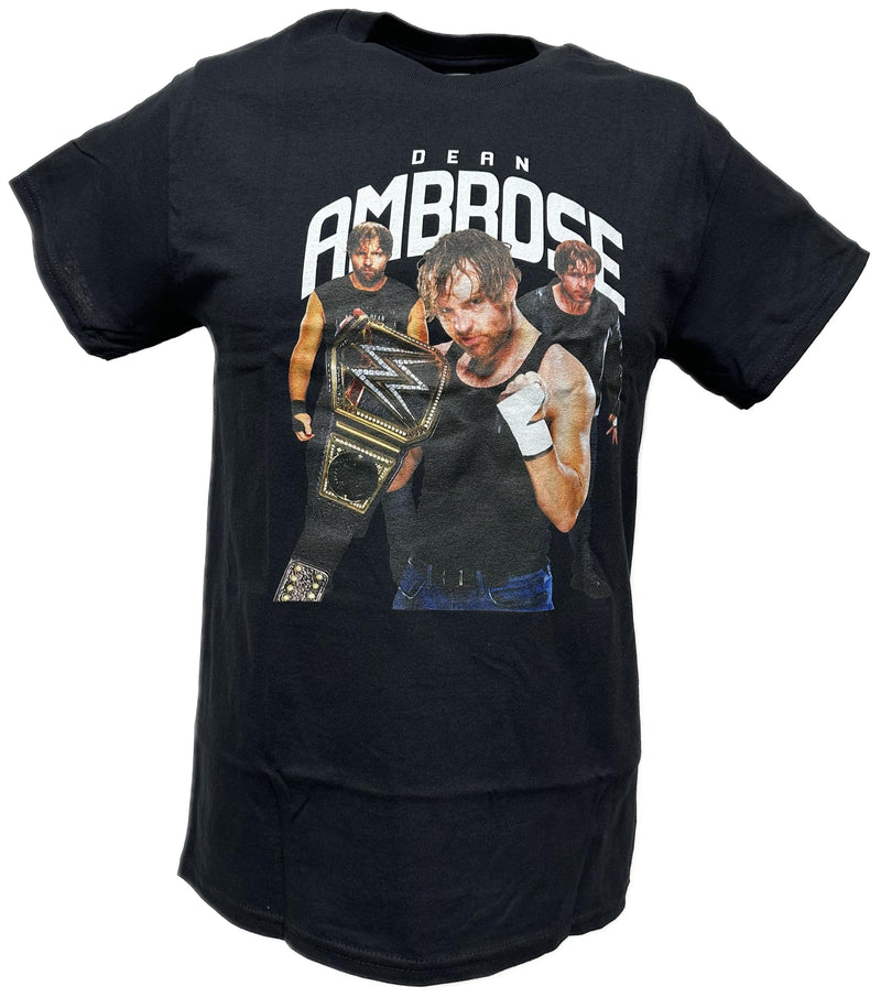 Load image into Gallery viewer, Dean Ambrose Championship Belt Three Pose Mens Black T-shirt by WWE | Extreme Wrestling Shirts