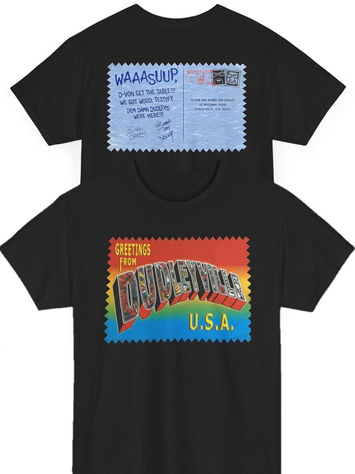 Load image into Gallery viewer, Dudleyville USA Dudley Boyz Postcard T-shirt by EWS | Extreme Wrestling Shirts