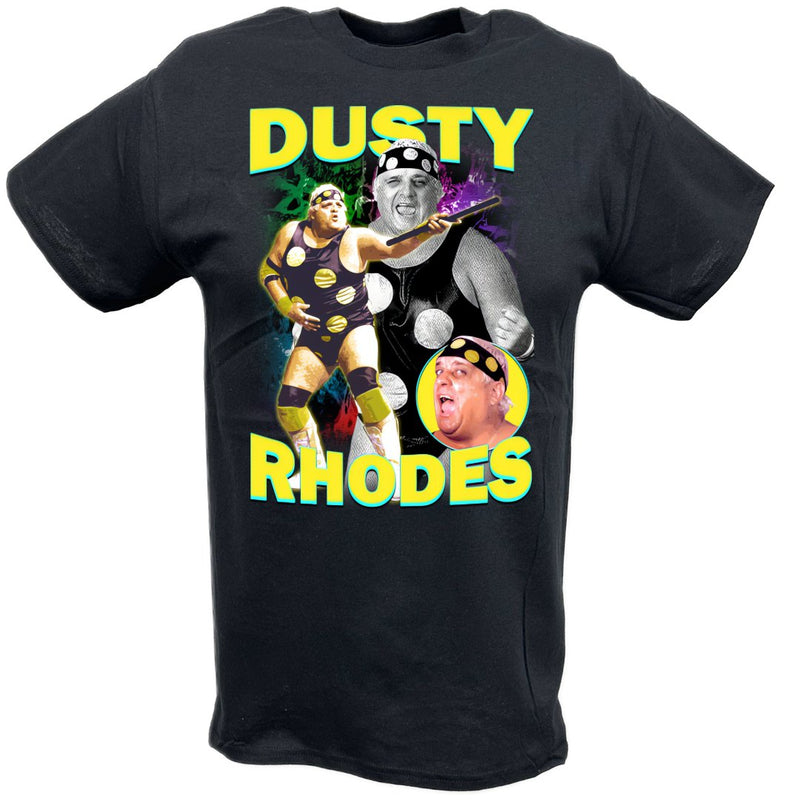 Load image into Gallery viewer, Dusty Rhodes Polka Dot Pose Black T-shirt by EWS | Extreme Wrestling Shirts